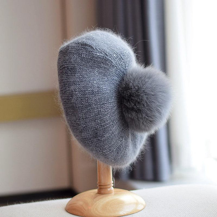 Rabbit Hair Knitted Sequin Beret - Mamofa Global Store