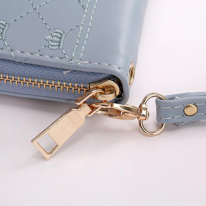 Long Crown Embroidery Thread Single Zip Clutch Wallet Women - Mamofa Global Store