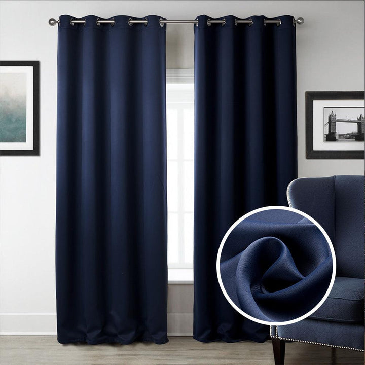 Dark Blue Bedroom Blackout Fabric Printed Curtains - Mamofa Global Store