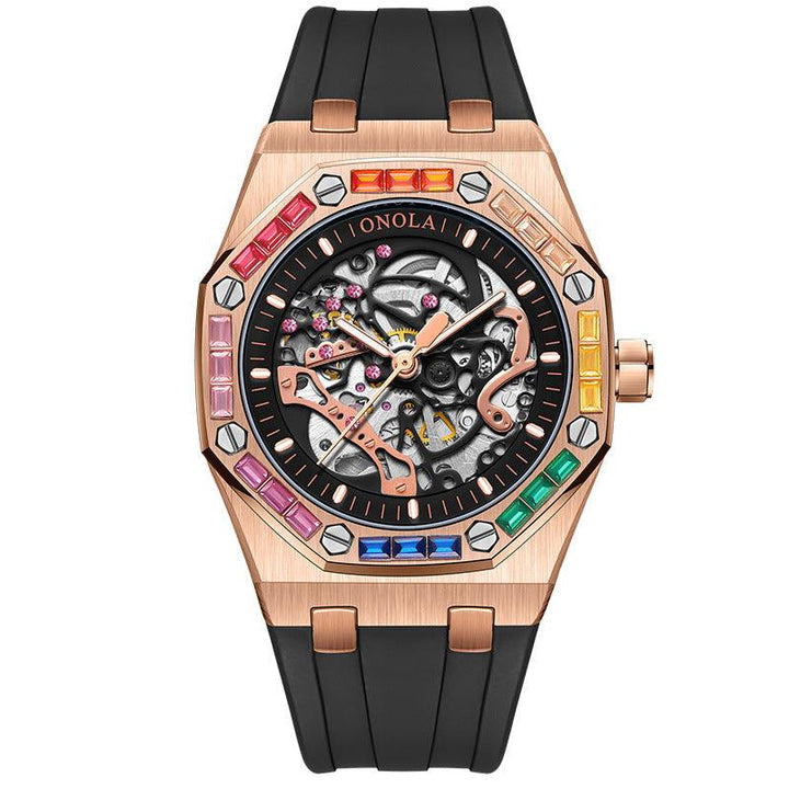 Men's Silicone Band Rainbow Diamond Automatic Mechanical Watch - Mamofa Global Store