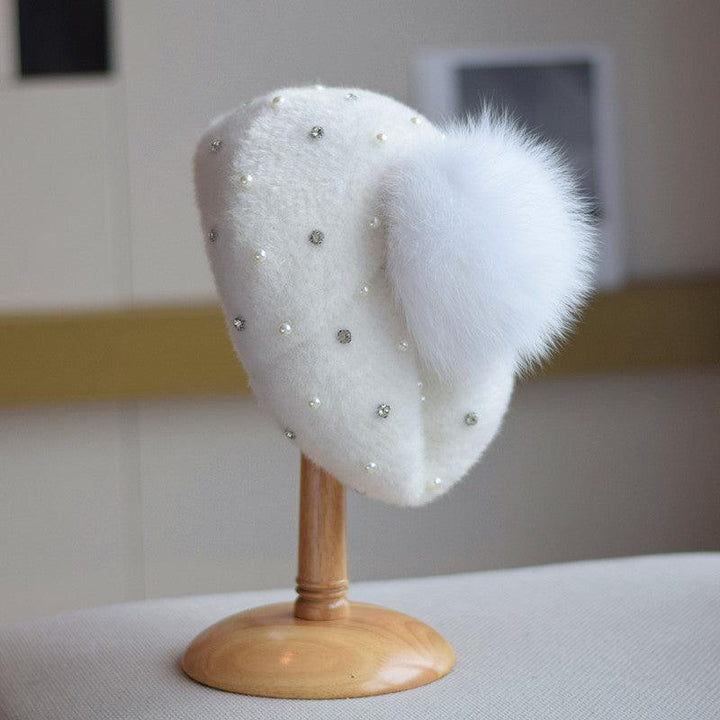 Rhinestone Mink-like Wool Beret Japanese Style Sweet And Cute Painter Cap - Mamofa Global Store