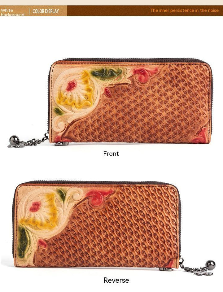 Fashion Retro Hand-painted Tree High Leather Mid-length Clutch Purse - Mamofa Global Store