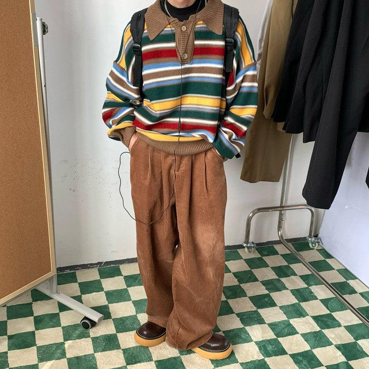 New Vintage Colored Striped Polo Knit - Mamofa Global Store