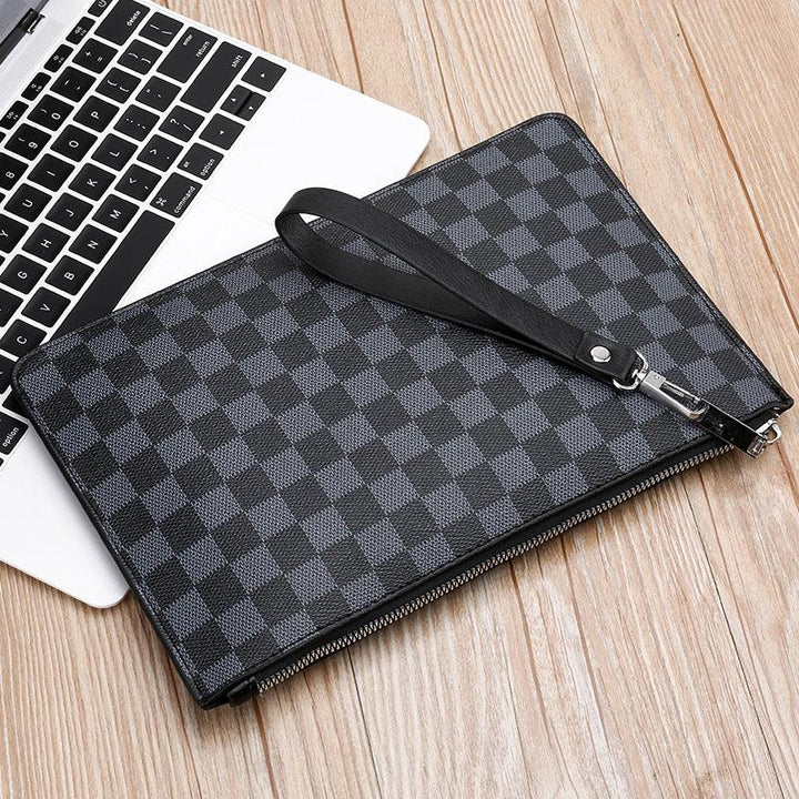 Men's Soft Pu Plaid Business Casual Clutch - Mamofa Global Store