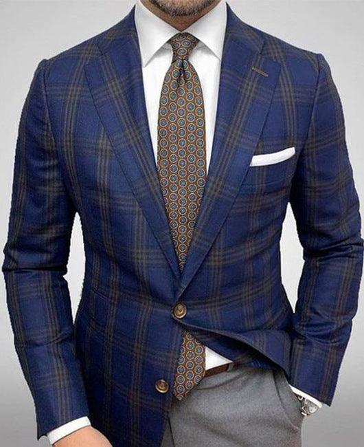 Men's Single-row Two-button Plaid Blazer - Mamofa Global Store