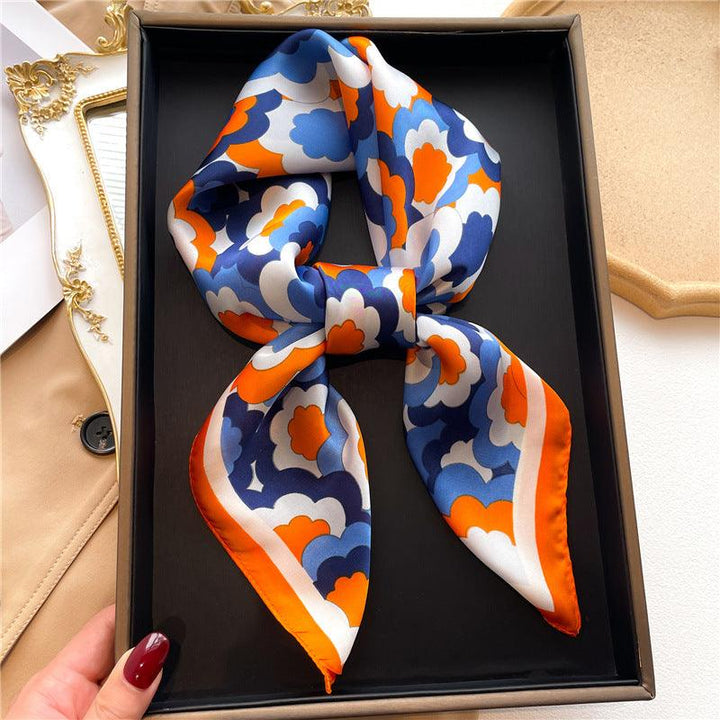 Flower Color Matching Artificial Silk Women's Square Scarf - Mamofa Global Store