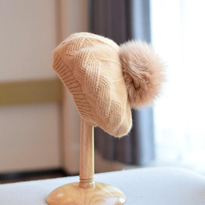 Female Autumn And Winter Knitting Fox Fur Ball Hat - Mamofa Global Store