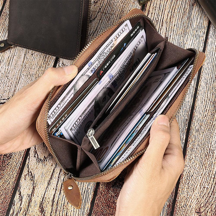 JOYIR Genuine Leather Long Wallets for Men RFID Blocking Cash Credit Card Holder Checkbook Wallet Zipper Coin Pocket Purse Male - Mamofa Global Store