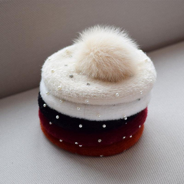 Rhinestone Mink-like Wool Beret Japanese Style Sweet And Cute Painter Cap - Mamofa Global Store