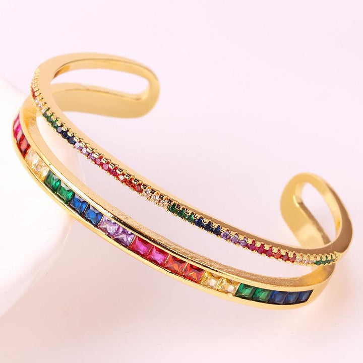 Personalized Double-layer Colorful Crystals C- Shaped Rainbow Bracelet - Mamofa Global Store