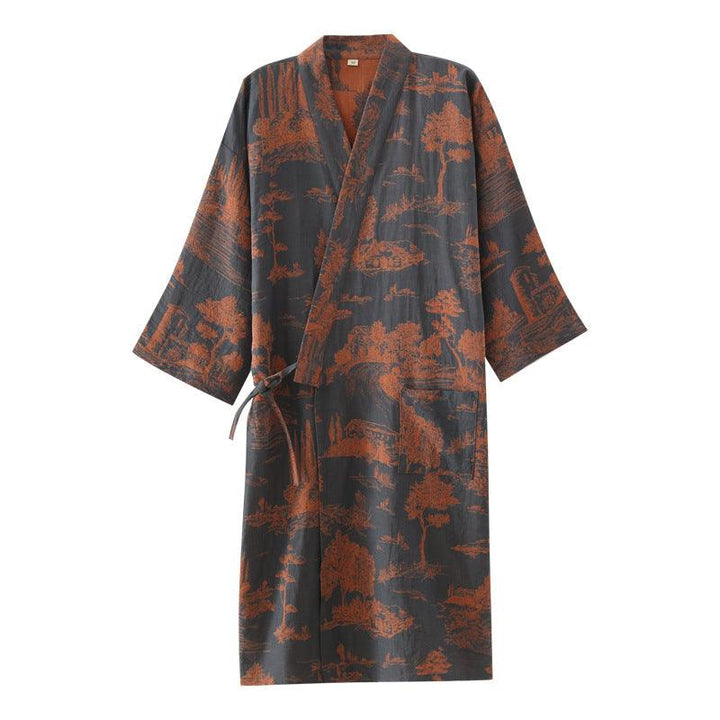 Men's Cotton Gauze Kimono Long Dress Bathrobe - Mamofa Global Store