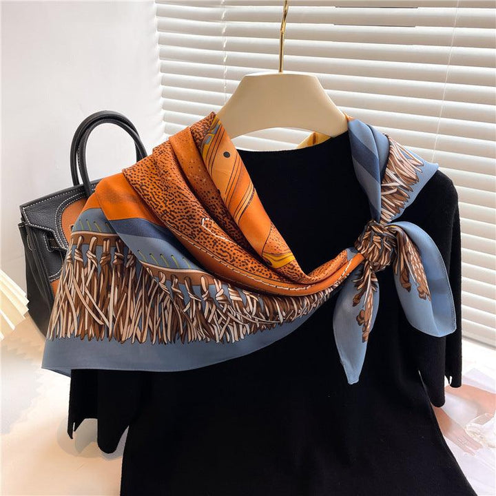 Fashion Luxury Silk Scarf Color Block Printed Twill Silk Large Kerchief - Mamofa Global Store