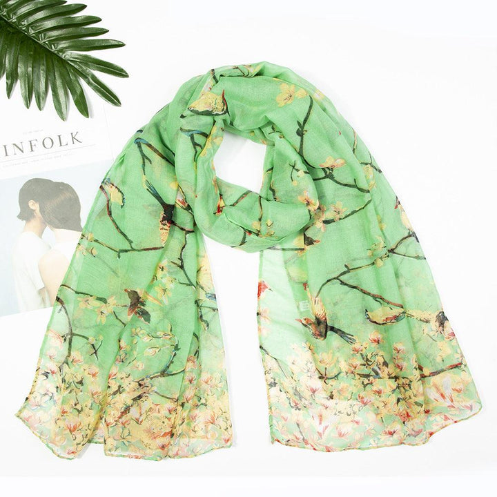 Yarn Branches Bird Magpie Print Paris Scarf - Mamofa Global Store