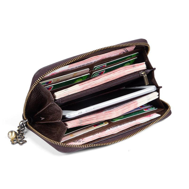 RFID Anti-theft Swiping Women's Handmade First Layer Cowhide Wallet - Mamofa Global Store
