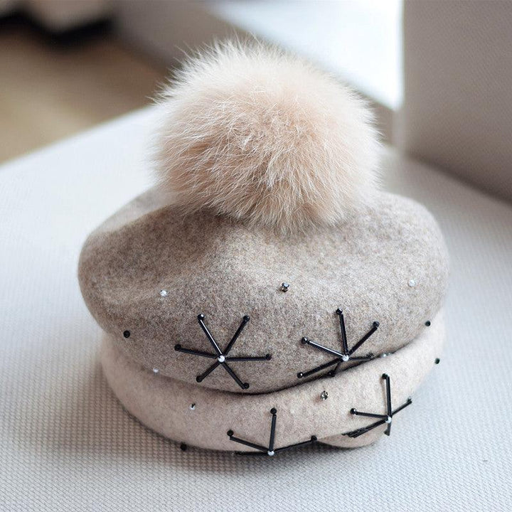 Women's Fox Fur Ball Elegant Retro Woolen Hat - Mamofa Global Store