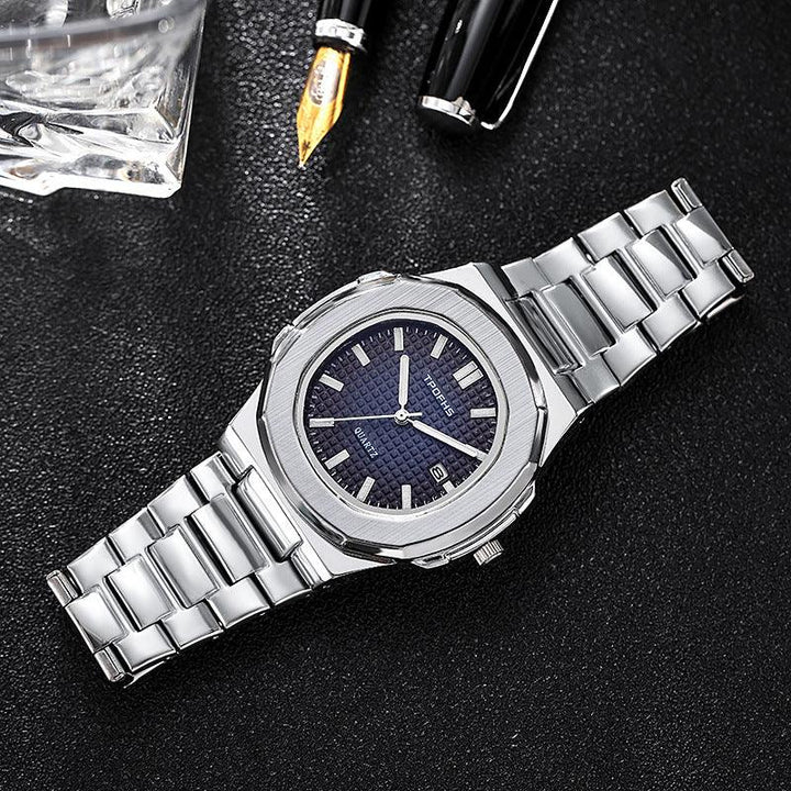 Luminous Waterproof Steel Belt Quartz Watch With Calendar - Mamofa Global Store