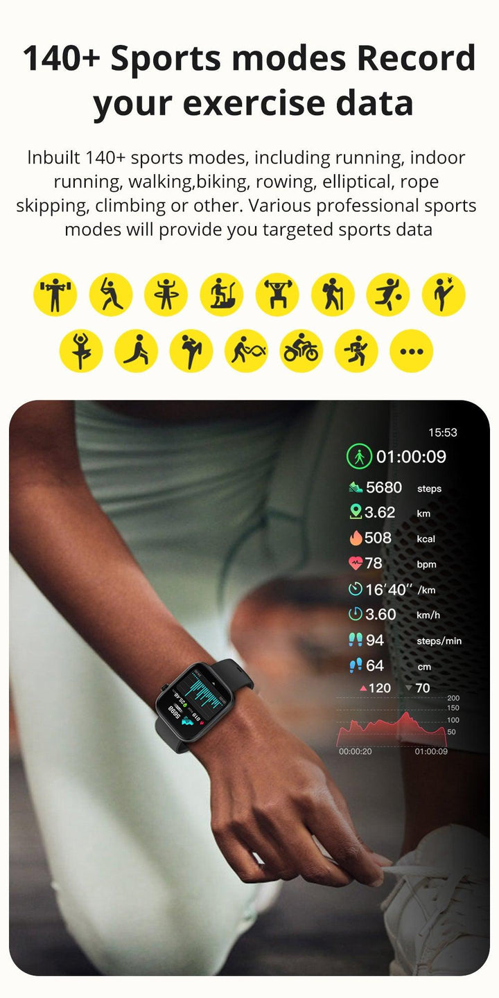 Sports Heart Rate Meter Step IP67 Waterproof Full Screen Smart Watch - Mamofa Global Store