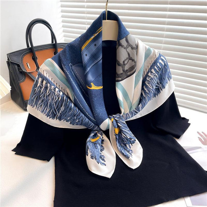 Fashion Luxury Silk Scarf Color Block Printed Twill Silk Large Kerchief - Mamofa Global Store