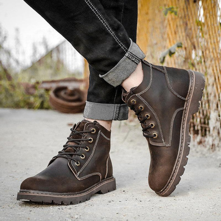 Vintage Men's Leather Boots Worke High-top Shoes - Mamofa Global Store