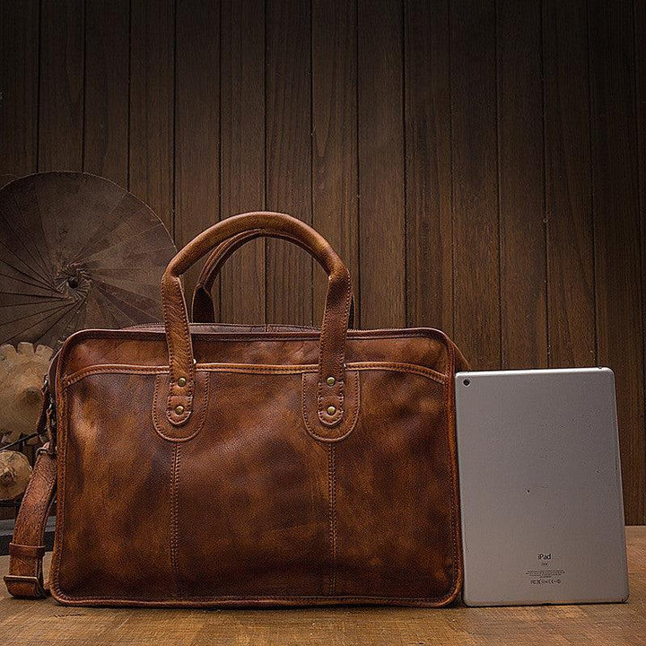 Men's Vintage First Layer Leather Travel Briefcase - Mamofa Global Store