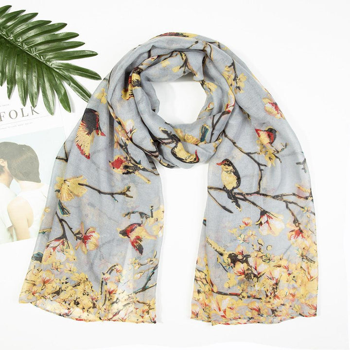 Yarn Branches Bird Magpie Print Paris Scarf - Mamofa Global Store