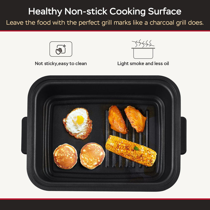 Geek Chef 7 In1 Smokeless Electric Indoor Grill With Air Fry, Roast, Bake, Portable 2 In 1 Indoor Tabletop Grill & Griddle With Preset Function, Removable Non-Stick Plate, Air Fryer Basket, Ban Amazon - Mamofa Global Store