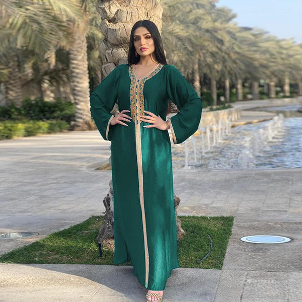 Dress With Hot Diamond Ribbon Lace Dubai Muslim Robe - Mamofa Global Store