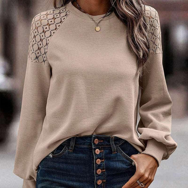 Autumn Solid Color Lace Splicing Pullover Long Sleeve - Mamofa Global Store