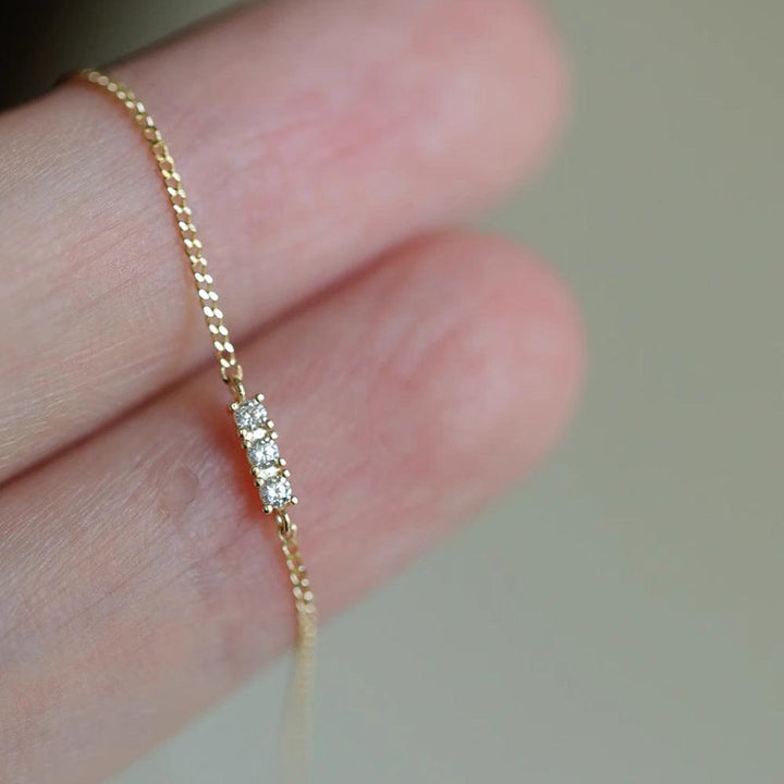 Daily Minimalist Bracelet 925 Sterling Silver Gold Plated Three Diamond Micro Inlaid - Mamofa Global Store