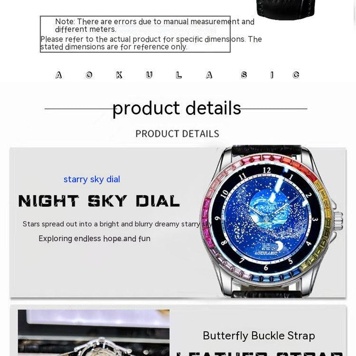 Ogulas Starry Sky Colorful Crystals Automatic Mechanical Watch Men's Waterproof Luminous Personality - Mamofa Global Store