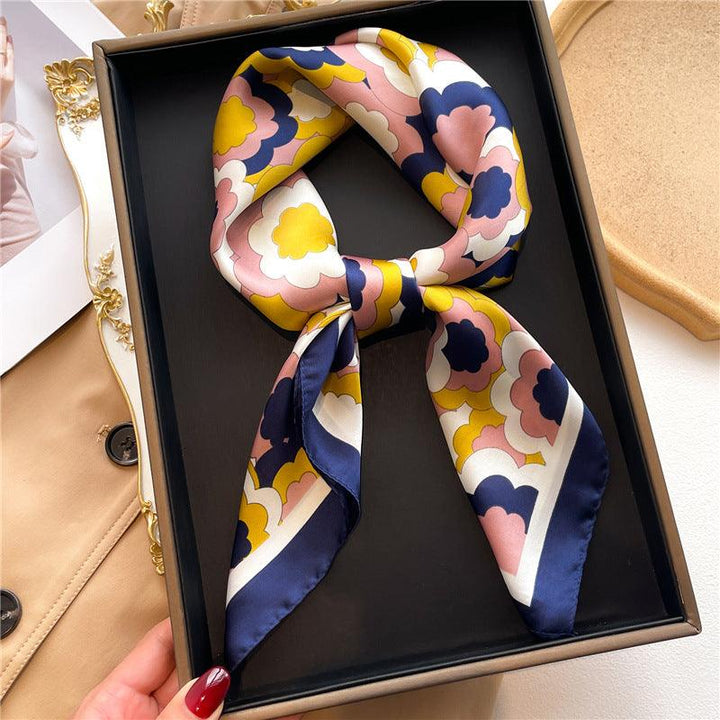 Flower Color Matching Artificial Silk Women's Square Scarf - Mamofa Global Store