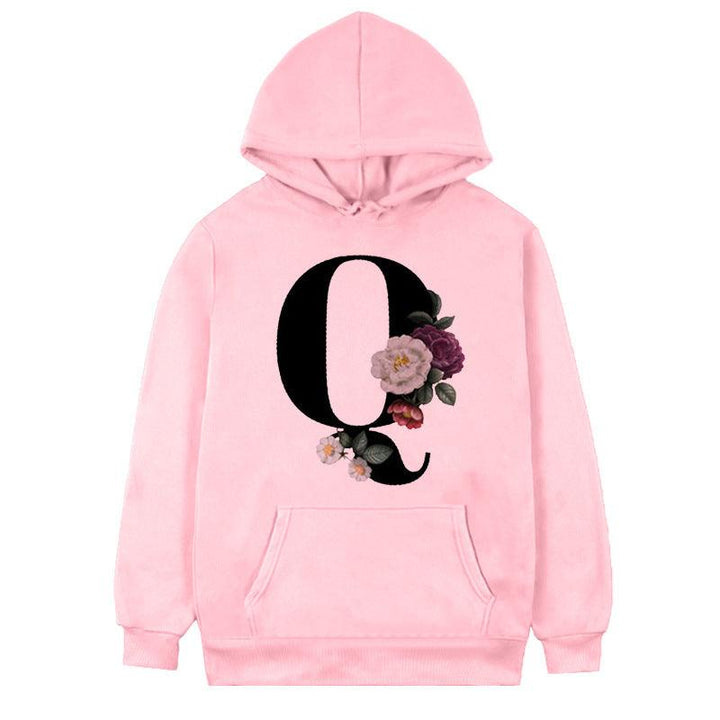 Women's 26-letter Flowers Printed Fleece Hoodie - Mamofa Global Store