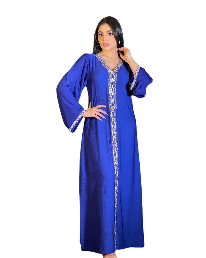 Women's Blue Hot Diamond Dress Arab Dubai Robe - Mamofa Global Store