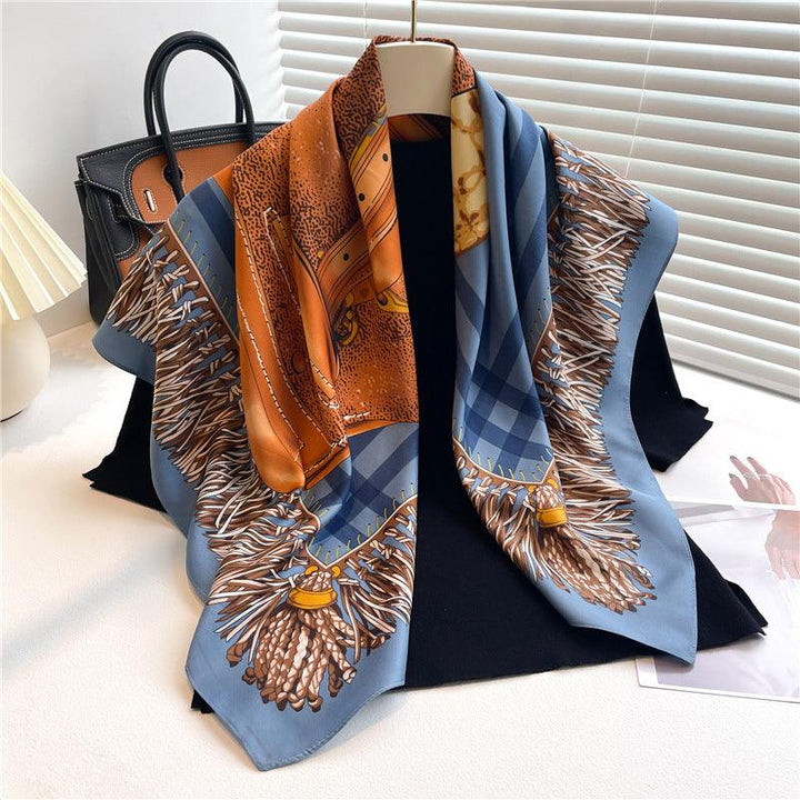 Fashion Luxury Silk Scarf Color Block Printed Twill Silk Large Kerchief - Mamofa Global Store