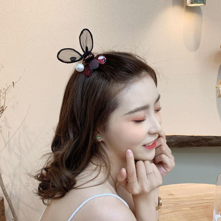 Polka Dot Lace Rabbit Ears Clip Bangs Broken Hairpin Pearl Hairpin - Mamofa Global Store