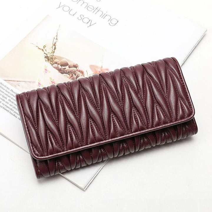 Women's Fashion Multi-card-slot Pleated Long Genuine Leather Wallet - Mamofa Global Store