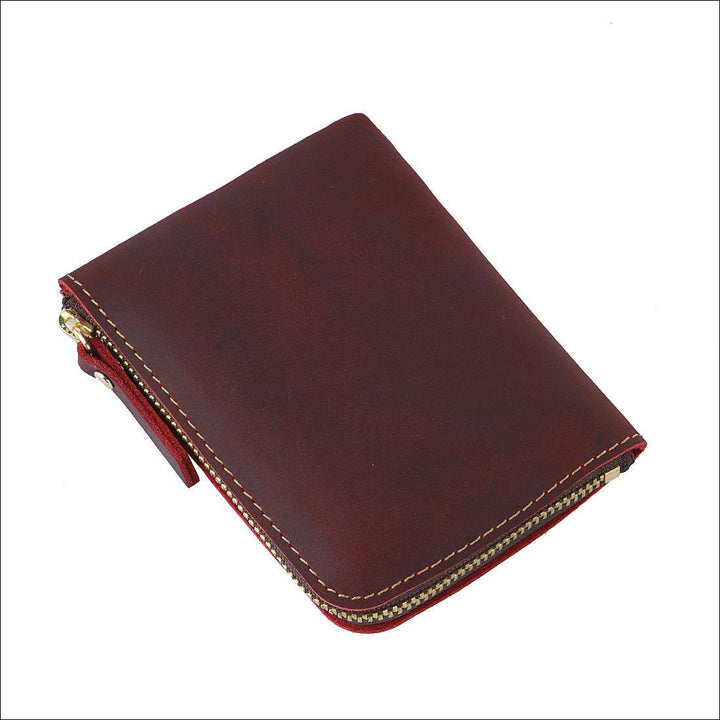 Handmade Short Vintage Crazy Horse Leather Zipper Wallet - Mamofa Global Store