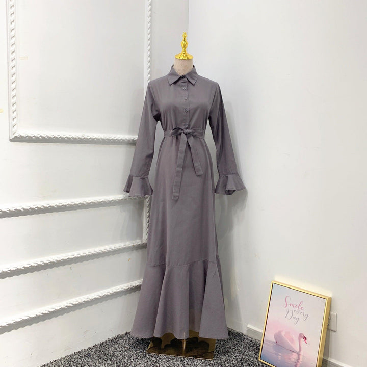 Flared Sleeve Shirt Dress Dubai Robe - Mamofa Global Store