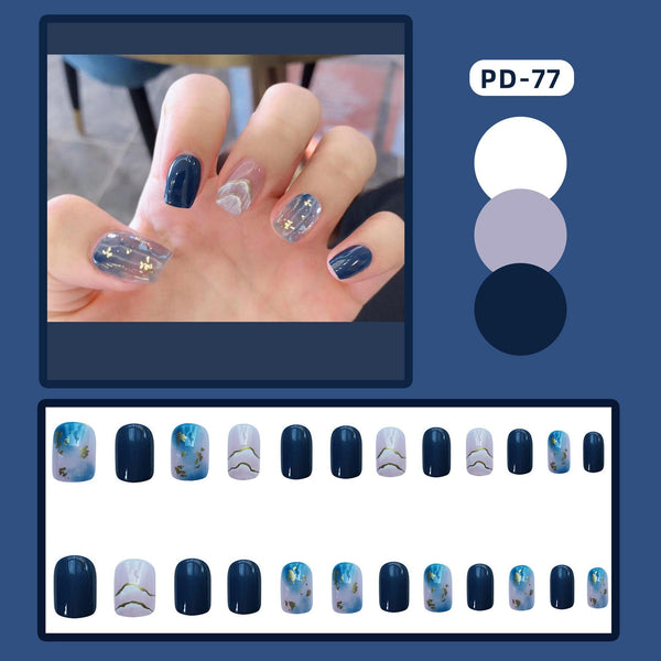 Sea Blue Smudged Fake Nail Stickers Wear Nails - Mamofa Global Store