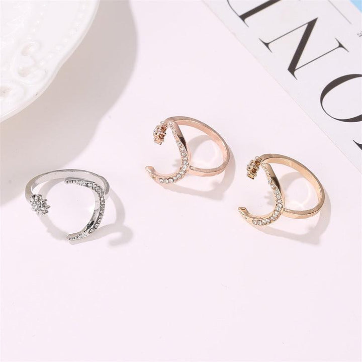 Moon And Star Opening Rings Fashion Rhinestones Personalized Jewelry For Women - Mamofa Global Store