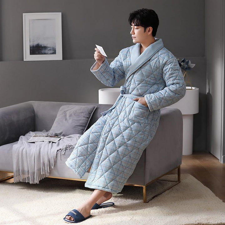 Pure Cotton Long Sleeved Autumn And Winter Thin Quilted Bathrobe Bathrobe - Mamofa Global Store