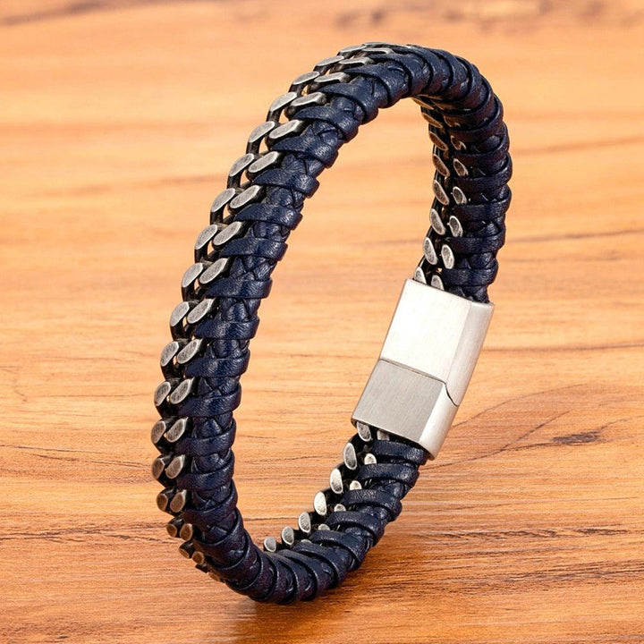 Vintage Leather Woven Men's Stainless Steel Buckle Bracelet - Mamofa Global Store