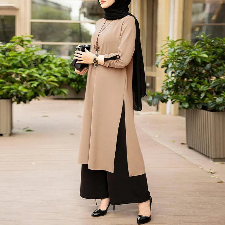 New Muslim Robe Pure Color Split Dress - Mamofa Global Store