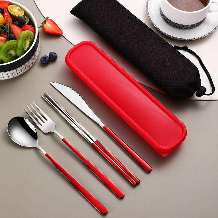 304 Dinnerware Set Flatware Kitchen Accessories Camping Travel Sets Gold Knife Fork Spoon Portable Cutlery Sets With Case - Mamofa Global Store