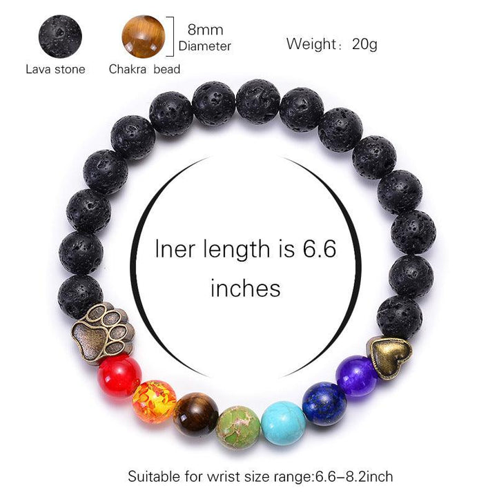 Dog's Paw Peach Heart Lava Volcanic Rock Energy Yoga Bracelet - Mamofa Global Store