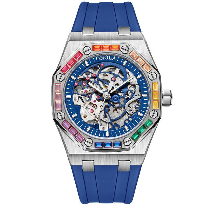 Men's Silicone Band Rainbow Diamond Automatic Mechanical Watch - Mamofa Global Store