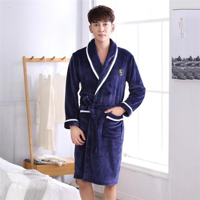 Winter Flannel Lovers Robe Gown Elegant Solid Casual Sleepwe - Mamofa Global Store