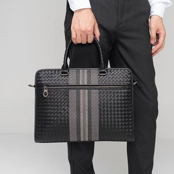 Stitching Woven Business Casual Briefcase Men's Shoulder Crossbody Computer Bag - Mamofa Global Store