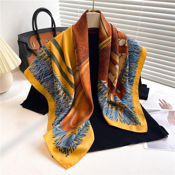 Fashion Luxury Silk Scarf Color Block Printed Twill Silk Large Kerchief - Mamofa Global Store