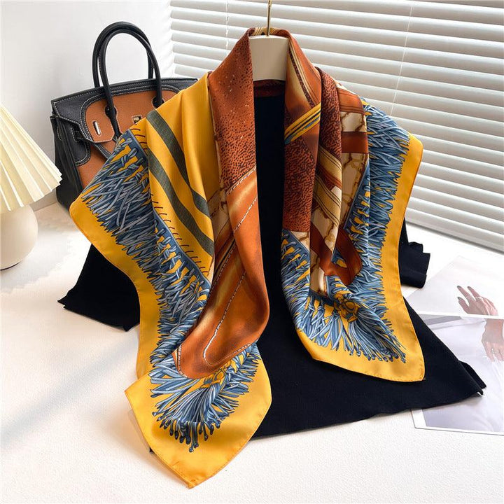 Fashion Luxury Silk Scarf Color Block Printed Twill Silk Large Kerchief - Mamofa Global Store